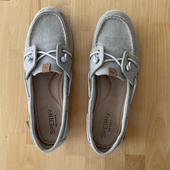 Womens Sperry Topsider Coil Ivy Stone Grey Water Canvas Boat Shoes - Picture 2 of 9